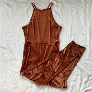 Urban Outfitters Burnt Orange Velvet Halter Jumpsuit – Size L (NWT)